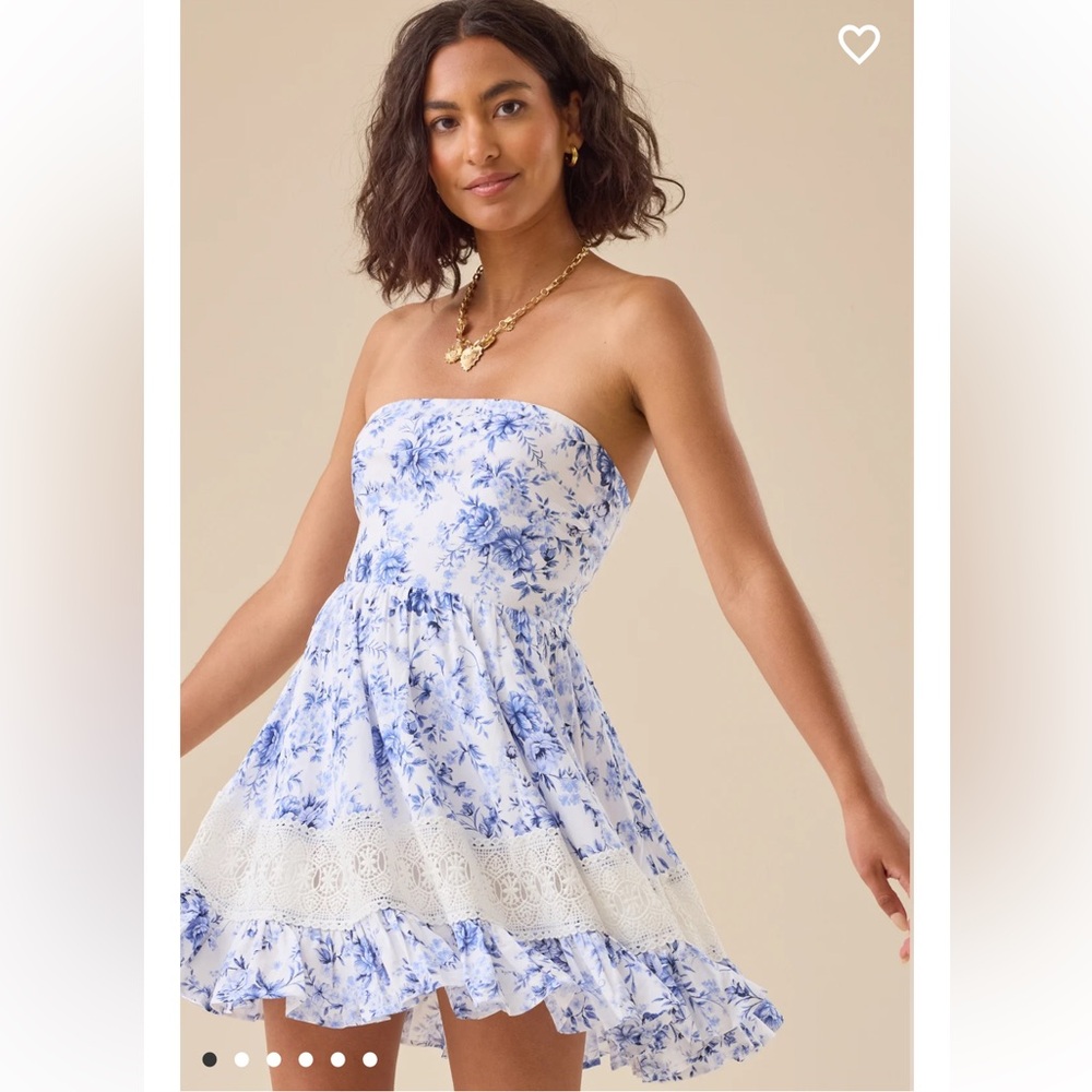 Blue Floral Strapless Mini Dress